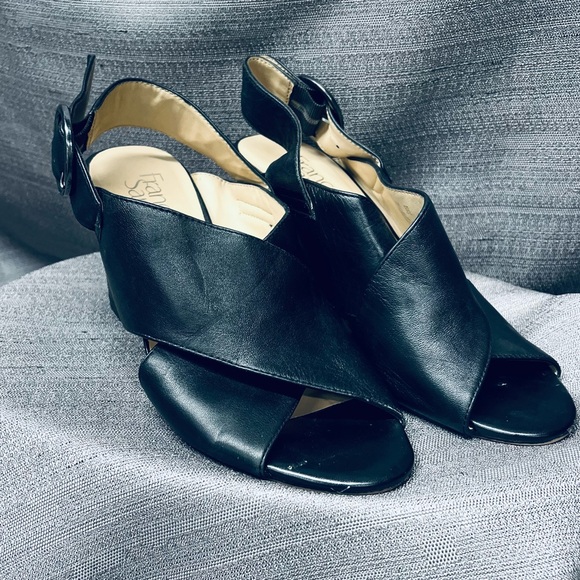 Franco Sarto Black Leather Block Heels Size 9 - Picture 1 of 7